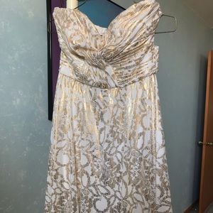White and Gold Strapless Formal Dress